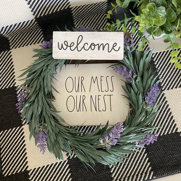 Farmhouse Lavender Wreath and Rae Dunn OUR MESS OUR NEST - Picture 1 of 8